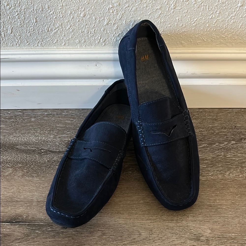 H&M Blue Slip-On Loafers with Suede Finish